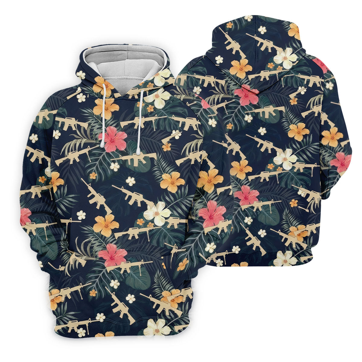 Colorful Hibiscus Tree With Army Theme Women Golf Top, Ladies Golf Shirts, Golfing Apparel