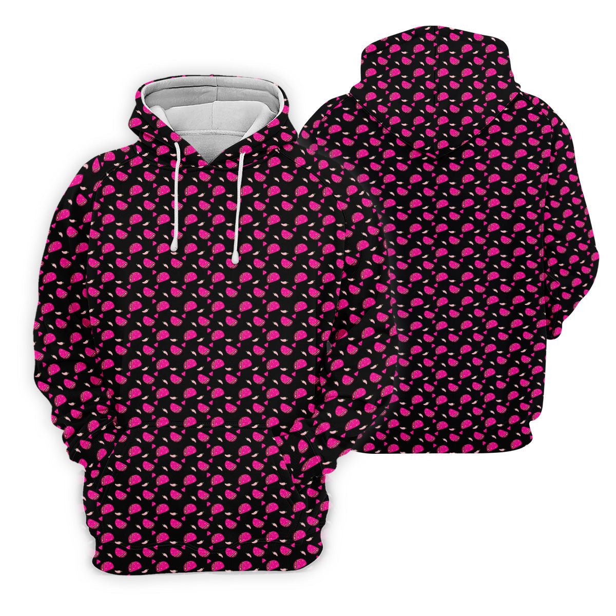 The Pink Taco Seamless Pattern Black Golf Shirt, Women's Golf Tops, Tacos Lover Golf Gift For Ladies