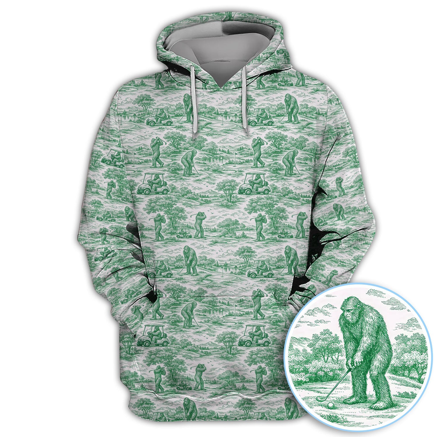 Crazy Bigfoot Pattern Golf Polos, Funny Sasquatch Golf Shirt For Men, Golf Gift For Golfer