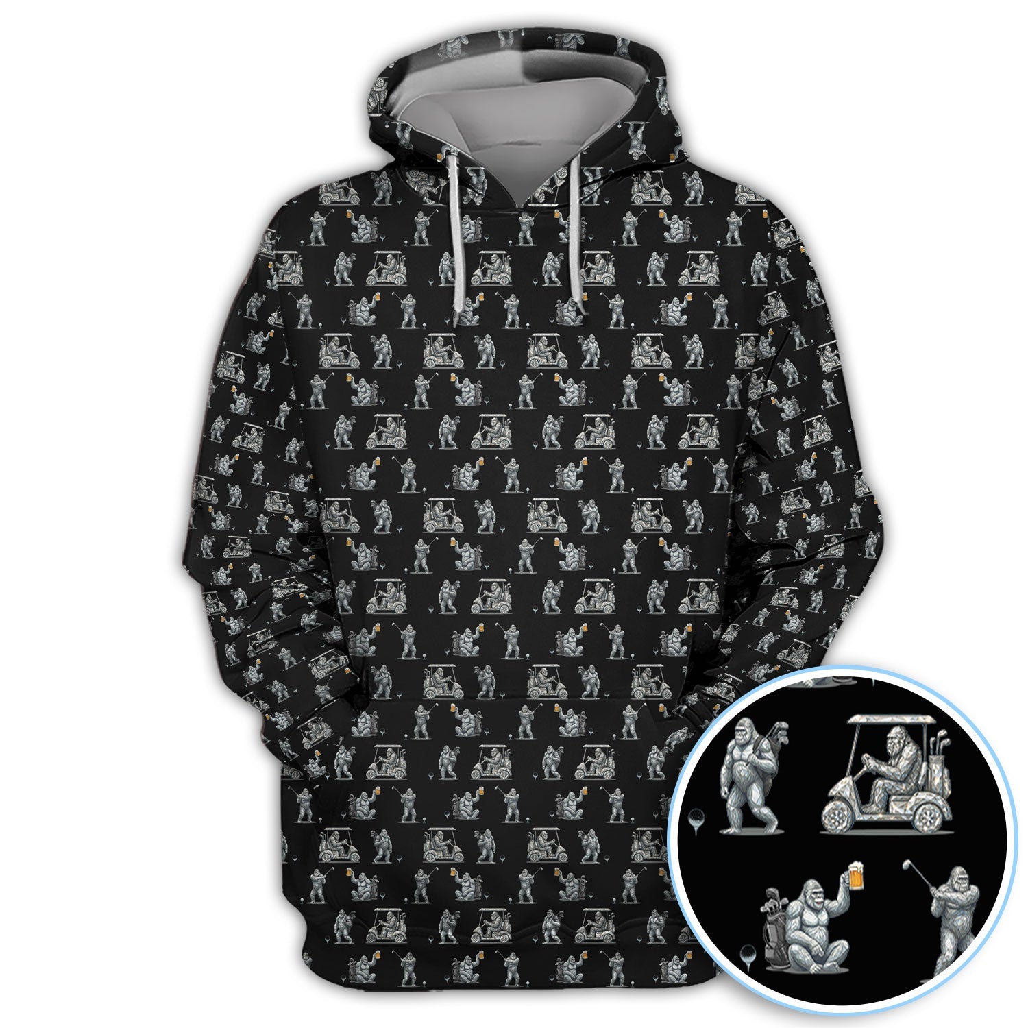 Funny Bigfoot Pattern Golf Shirt, Squatch Bigfoot Golf Polos, Crazy Golf Gift For Men