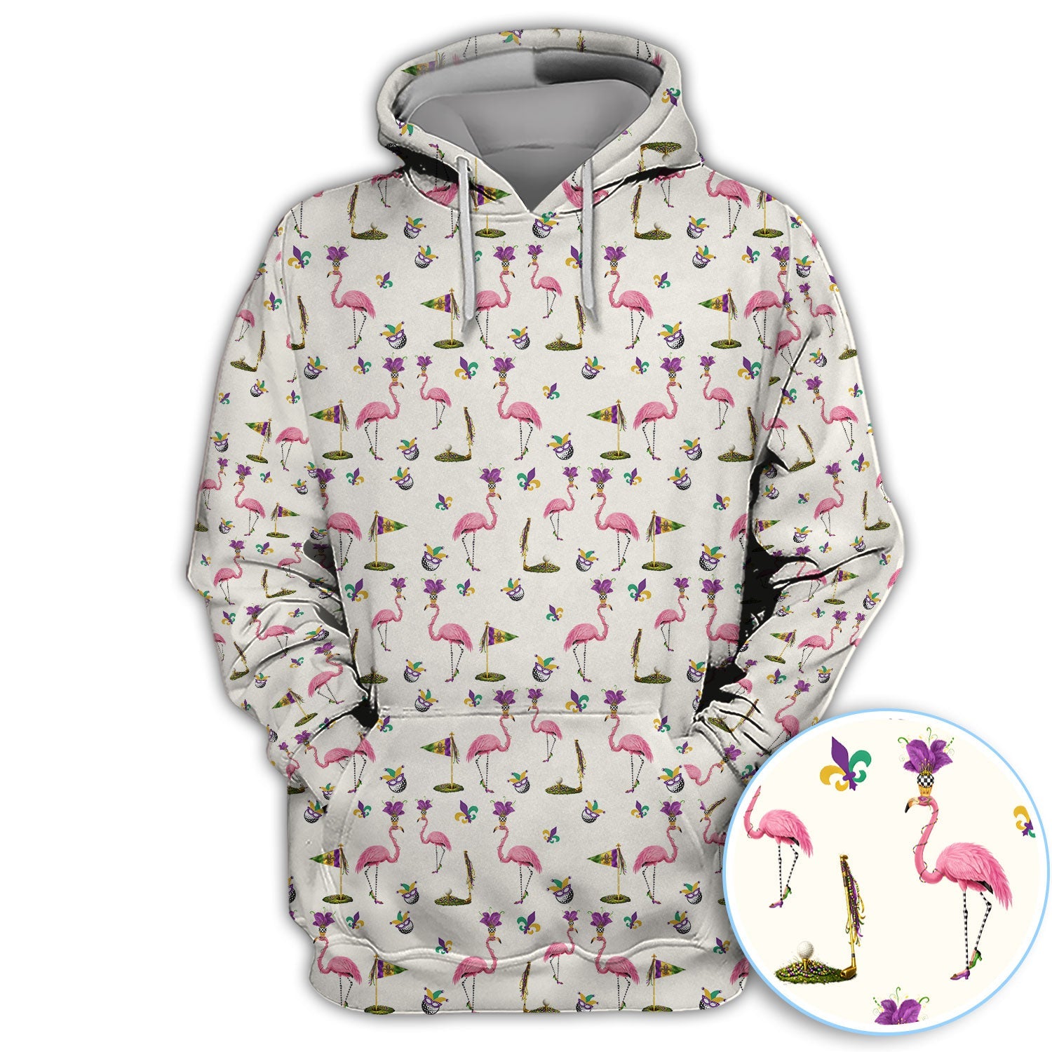 Flamingo Mardi Gras Golf Polos For Golfer, Funny Holiday Pattern Golf Shirt, Golf Gift For Men