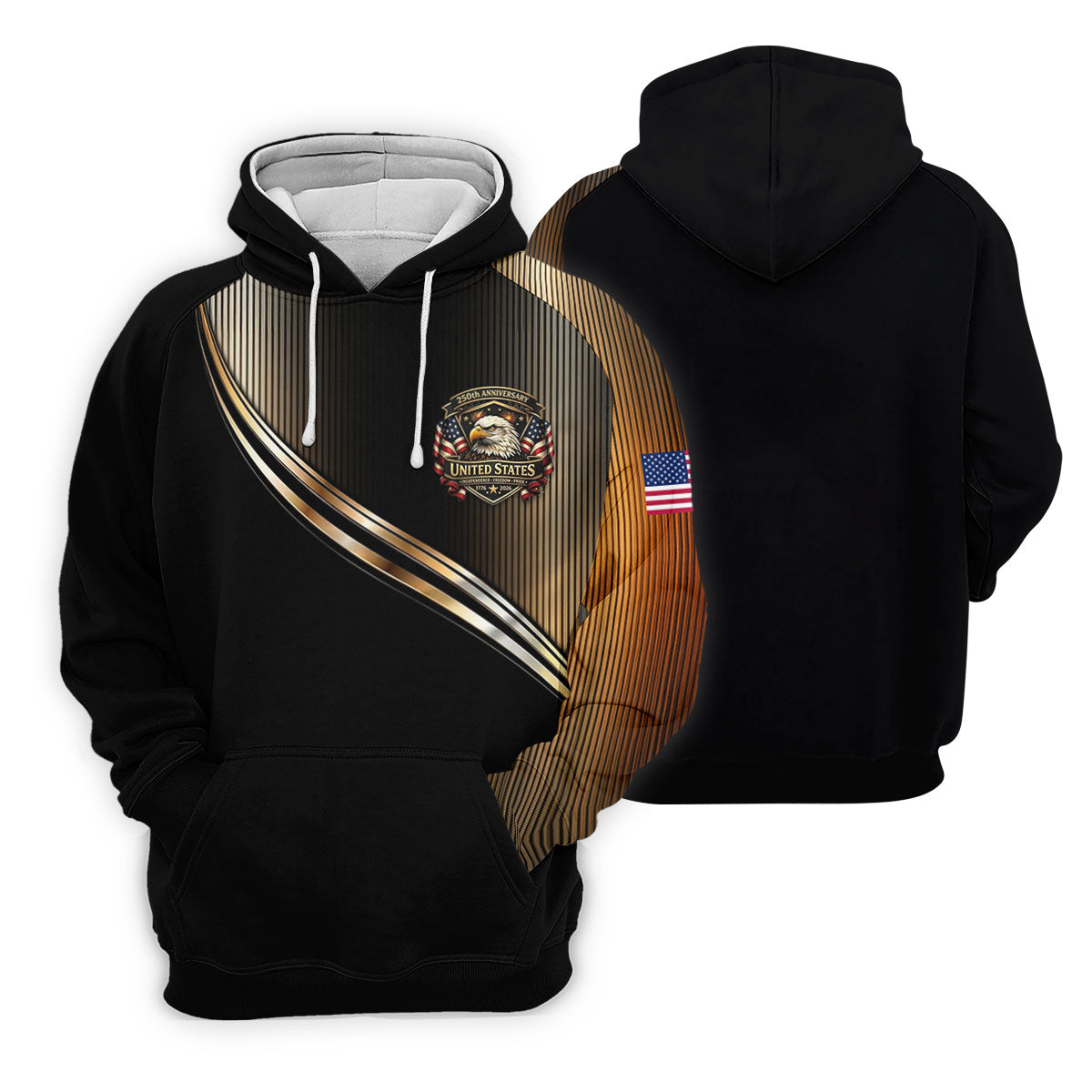 250th Anniversary Metallic Looking Patriotic Golf Shirt, 4th Of July Golf Shirts For Men