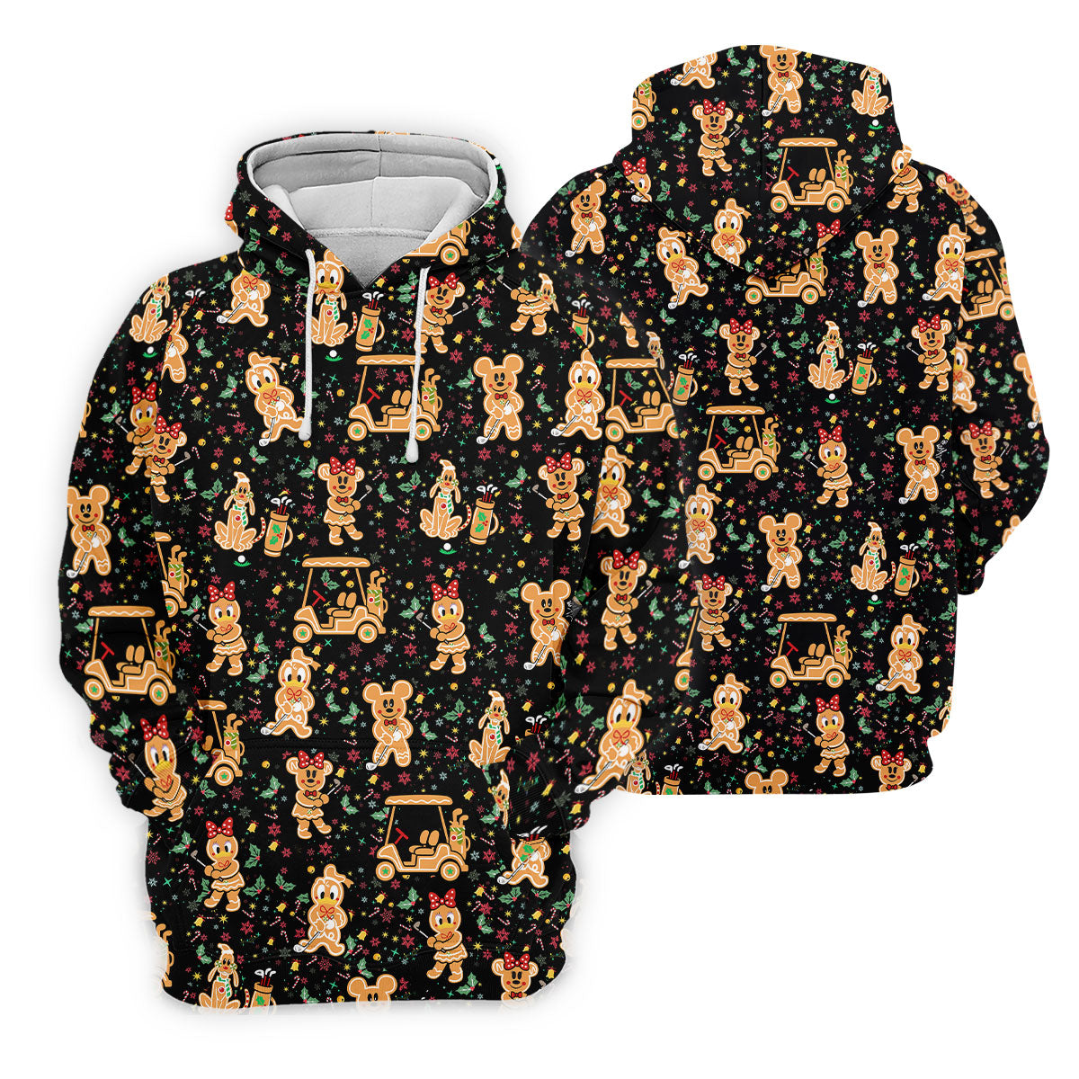 Cartoon Gingerbread Black Golf Shirt, Christmas Golf Shirt, Ladies Golf Shirts, Women's Polo Shirt