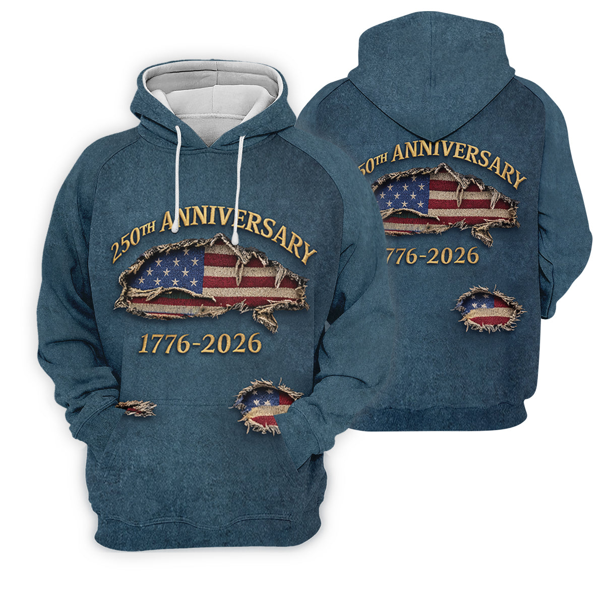 Patriotic American Flag 250th Anniversary Blue Denim Color Ripped Effect Women's Golf Tops, Ladies Golf Shirts