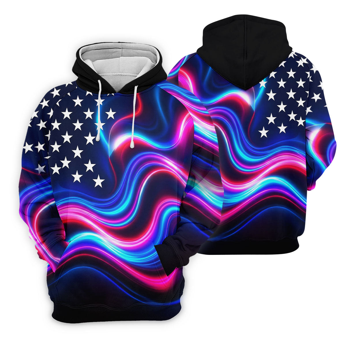 Star Pattern Neon Color Wavy Stripes 250th Anniversary, Patriotic 4th Of July Golf Shirt For Women