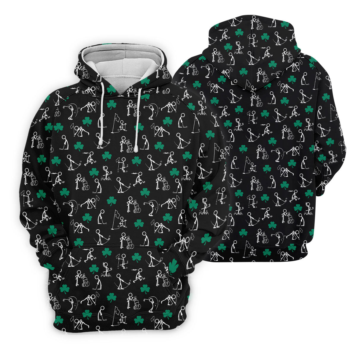 Stick Figure Golf Pose St Patrick's Day Shamrock Black Golf Shirt, Women's Golf Tops, Ladies Golf Polos
