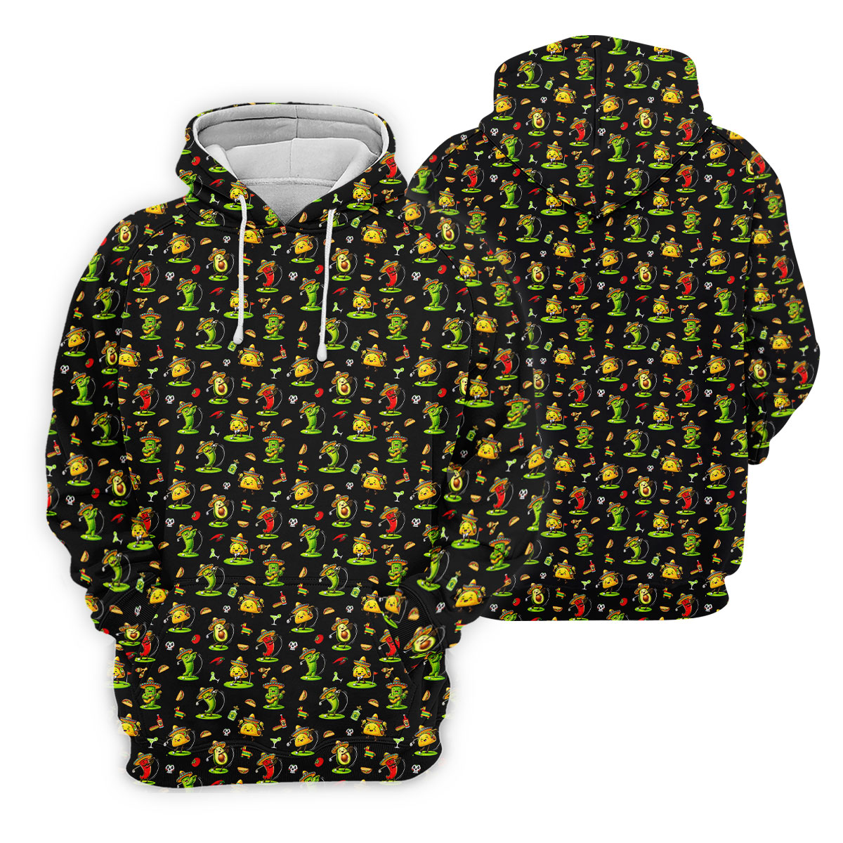 Mexican Cartoon Food Characters Cinco De Mayo Celebration Fiesta Themed Black Golf Shirt For Women