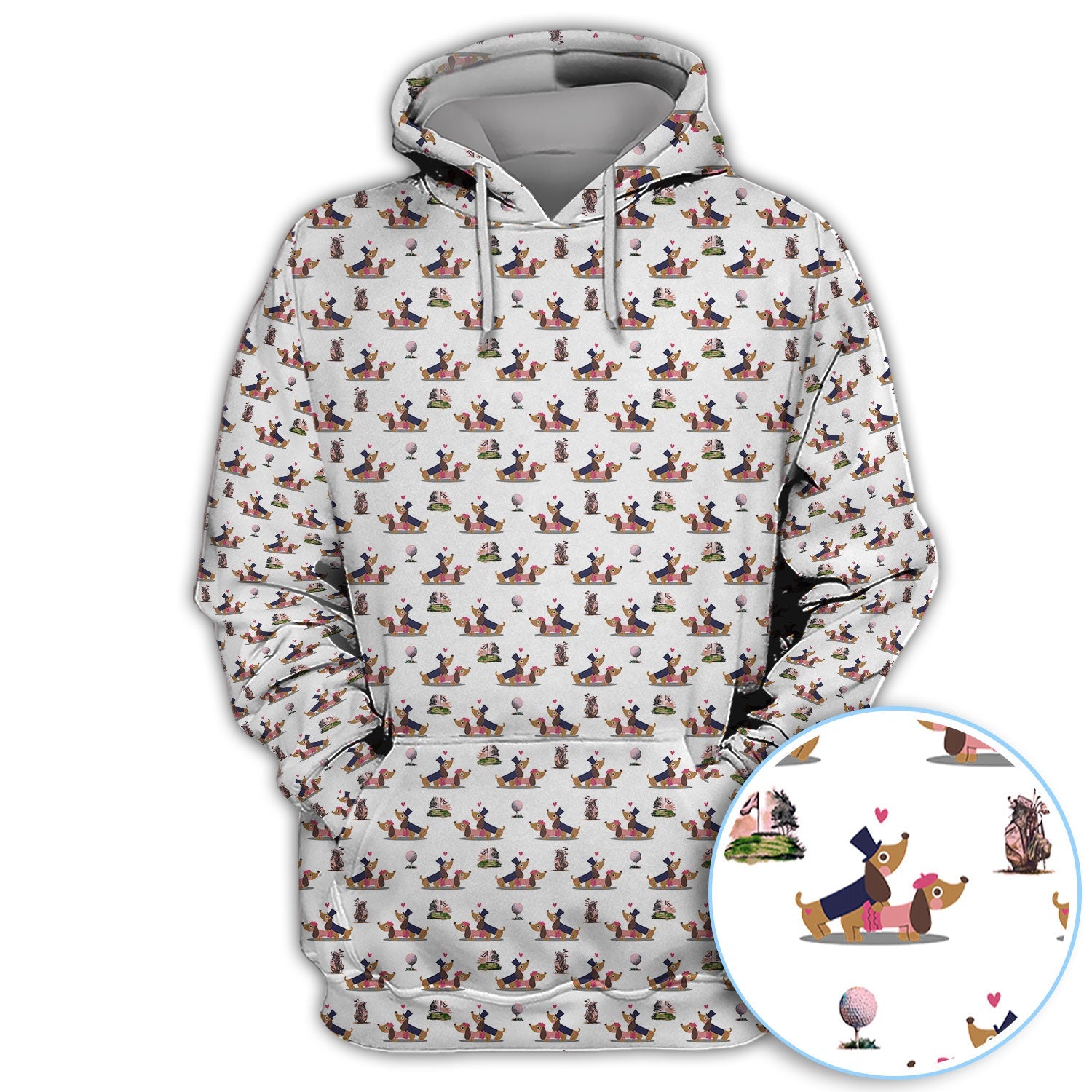 Dachshund Love Pattern Golf Shirt, Wiener Dog Golf Polos, Golf Gift For Golfer