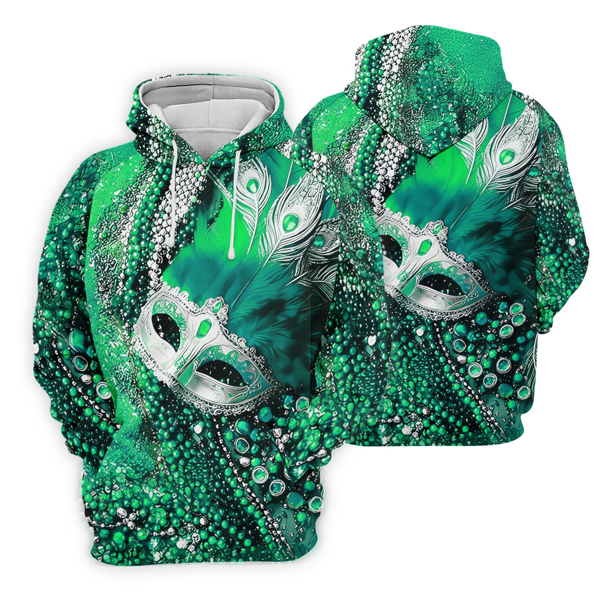 Mardi Gras Masquerade Mask Feather Beads Green Golf Shirt, Women's Golf Tops, Ladies Golf Polos