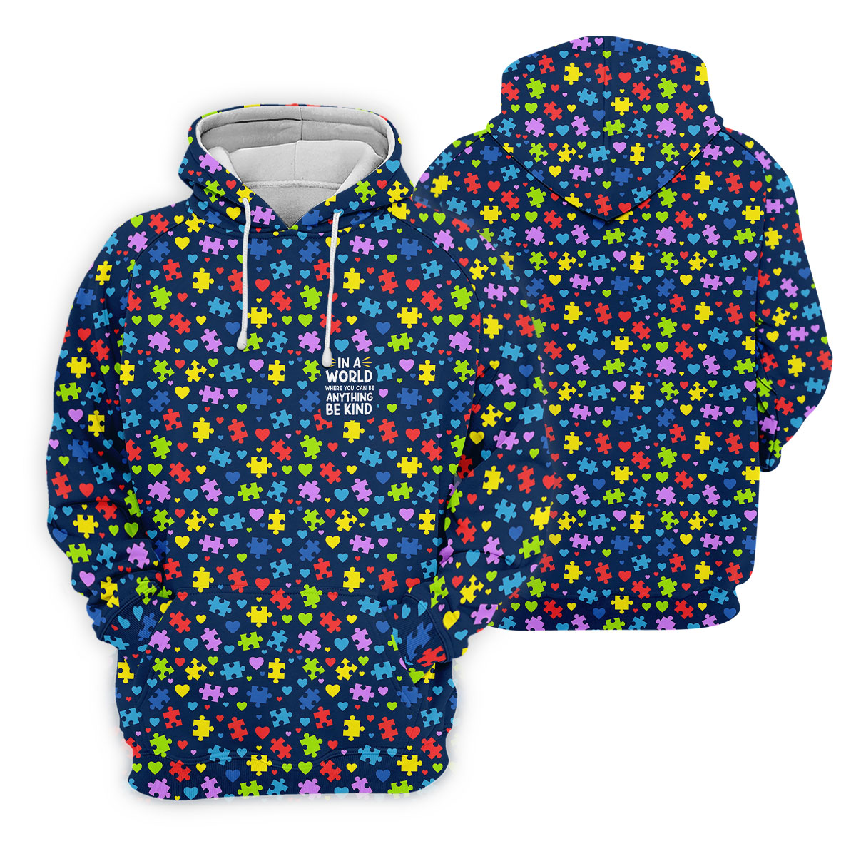 In A World Where You Can Be Anything Be Kind Autism Awareness Puzzle Pattern Navy Golf Shirt, Polo Shirts For Men