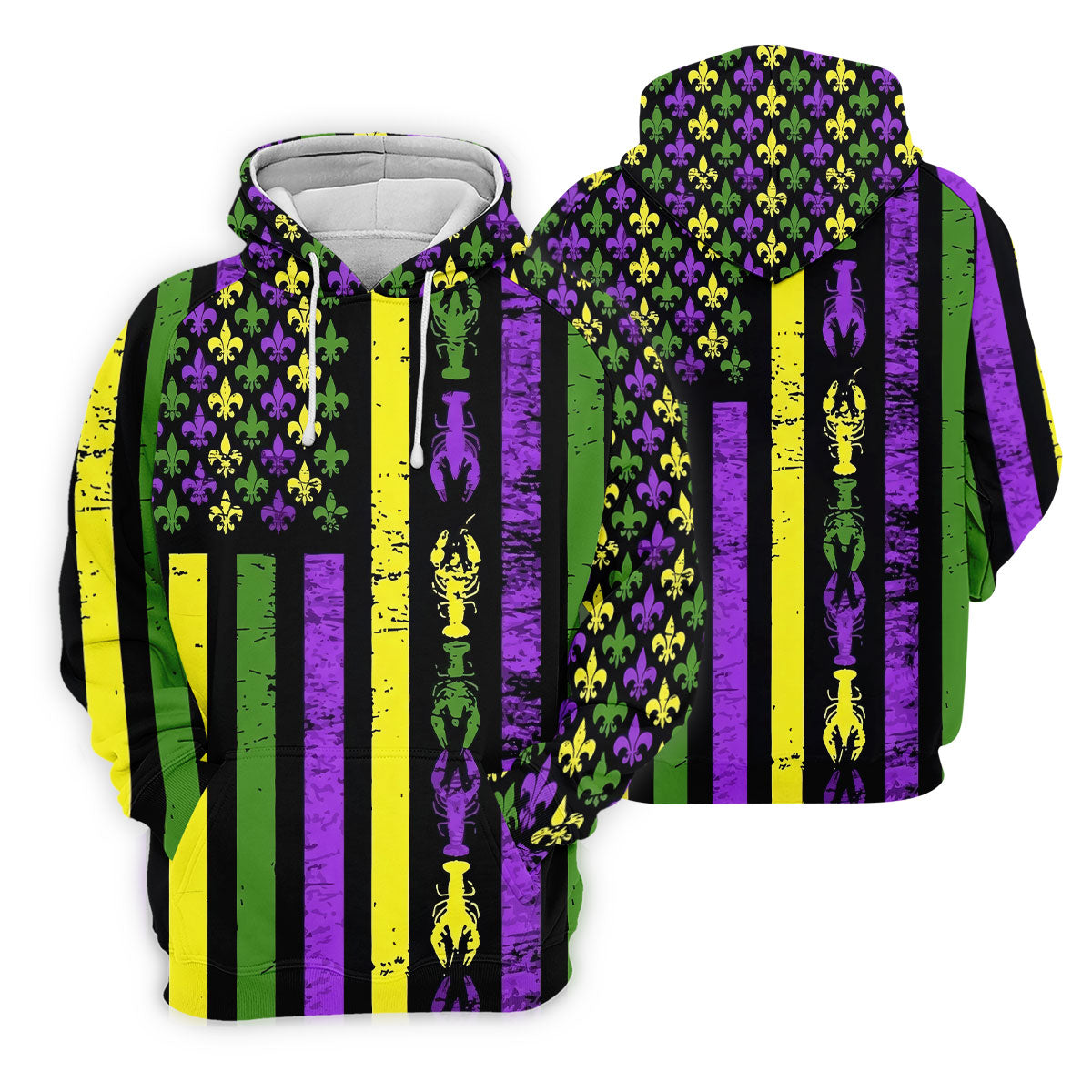 Mardi Gras Flag Fleur-De-Lis Symbol Crawfish Pattern Women's Golf Tops, Women's Golf Shirts, Ladies Golf Polos