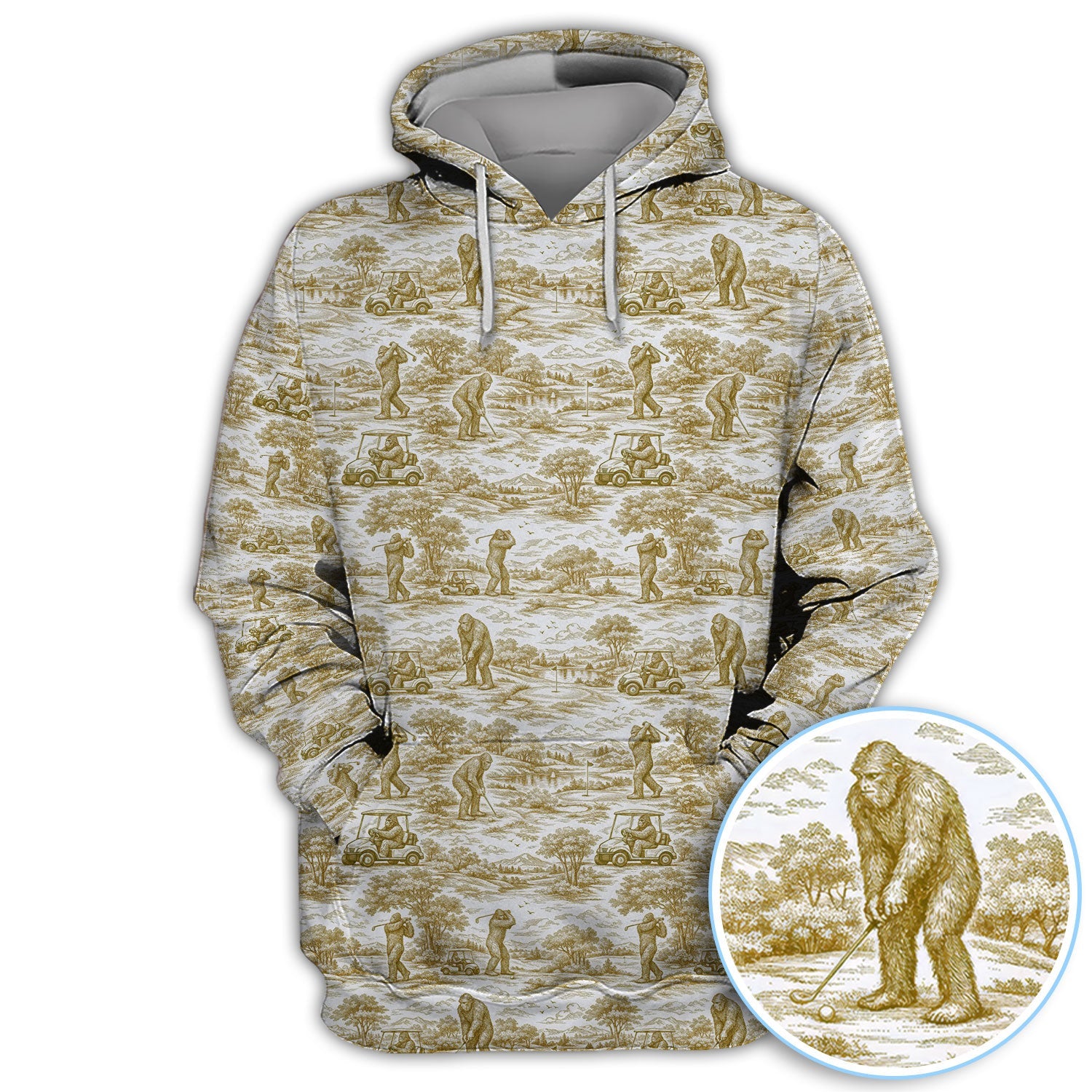 Crazy Bigfoot Pattern Golf Polos, Funny Sasquatch Golf Shirt For Men, Golf Gift For Golfer