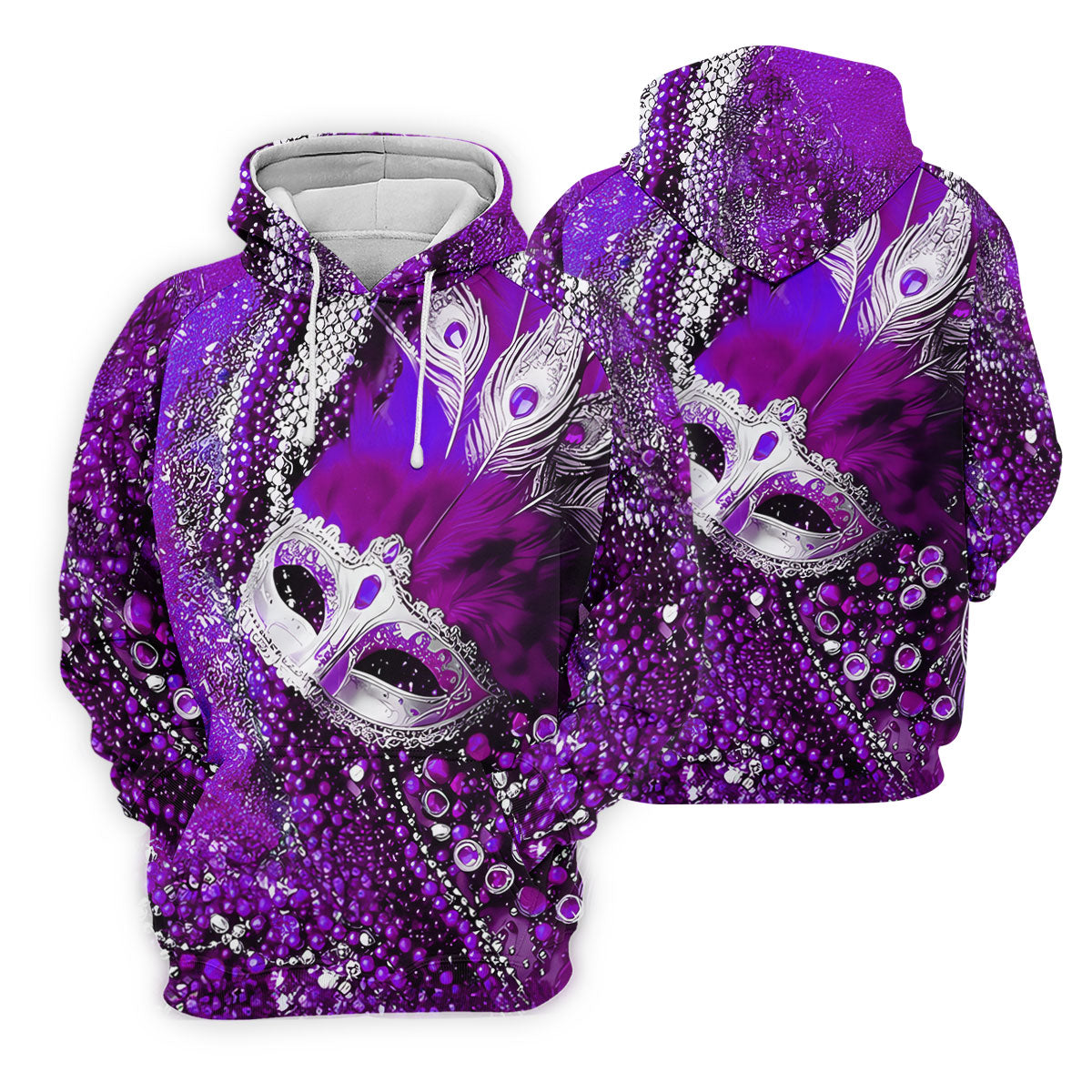 Mardi Gras Masquerade Mask Feather Beads Purple Golf Shirt, Women's Golf Tops, Ladies Golf Polos