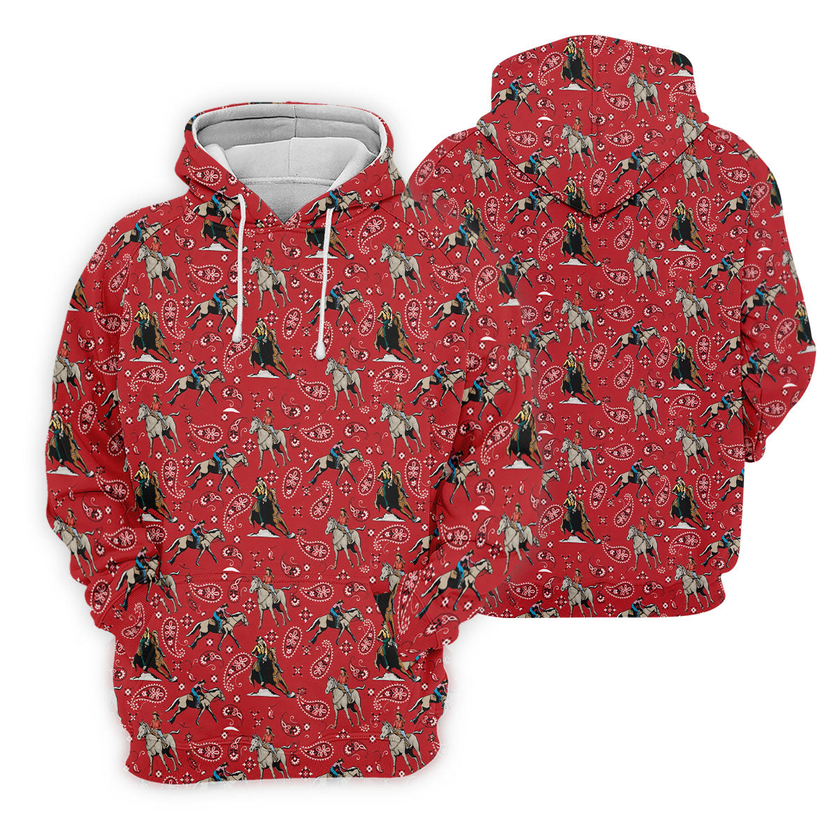 Red Cowboy Horse Paisley Pattern Golf Shirt, Mens Golf Polo, Golf Shirts For Men