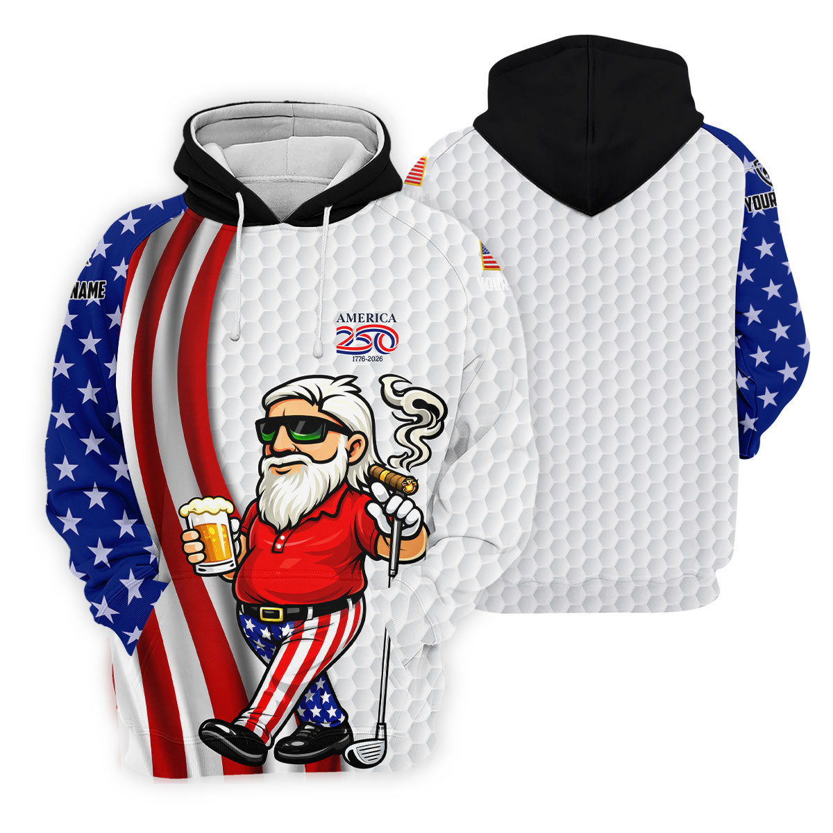America 250 Patriotic Man 4th Of July White Golf Shirt, Golf And Beer Women's Golf Tops