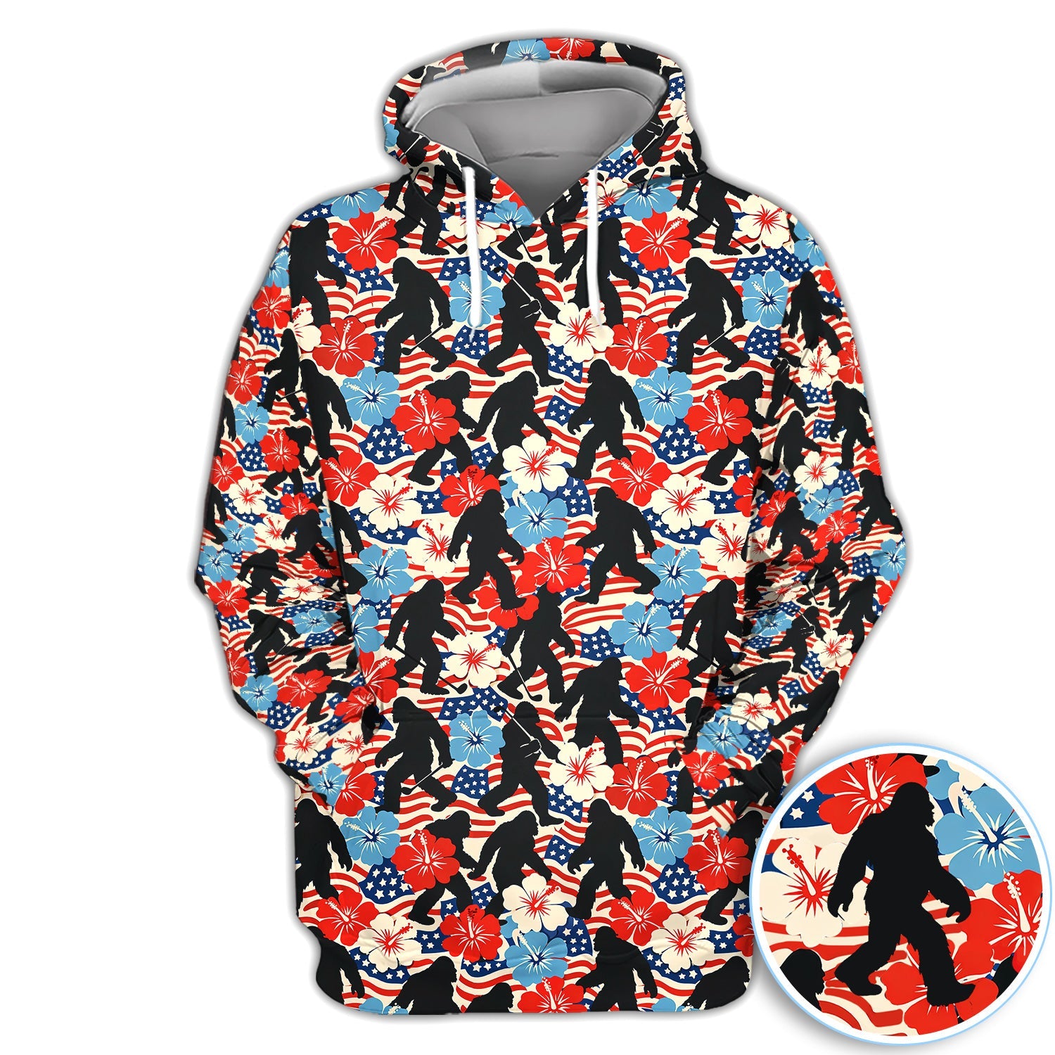 Patriotic Bigfoot USA Flag Floral Golf Pattern Shirt, Sasquatch Golf Shirt For Men, 4th Of July Golfer Gift