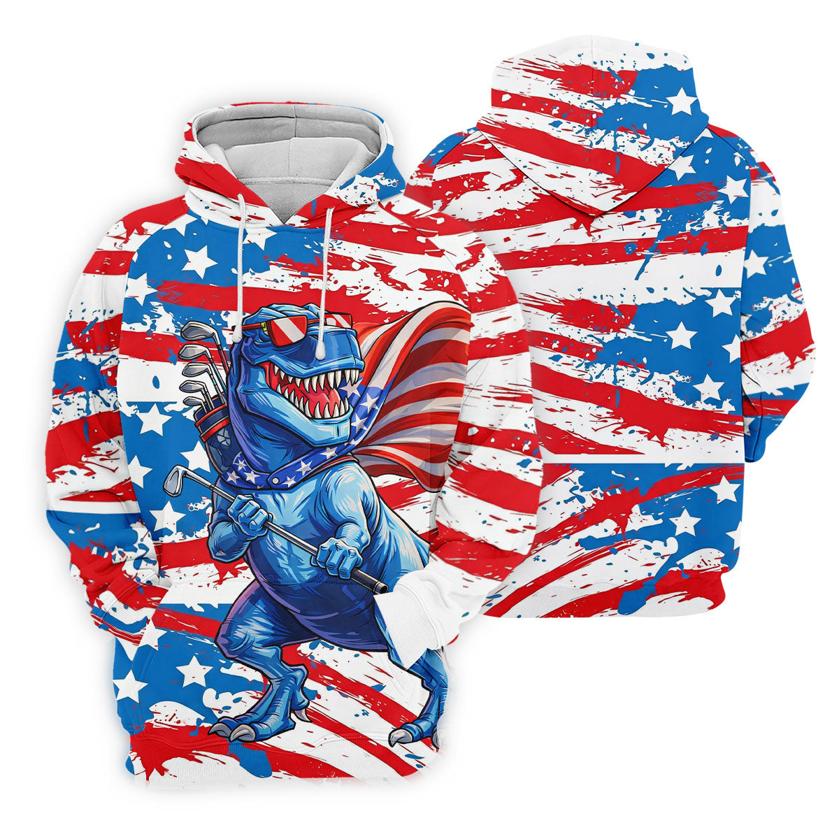 Funny Dinosaur USA Flag Print 250 Years Anniversary Golf Shirt For Women, 4th Of July Patriotic Golf Shirt