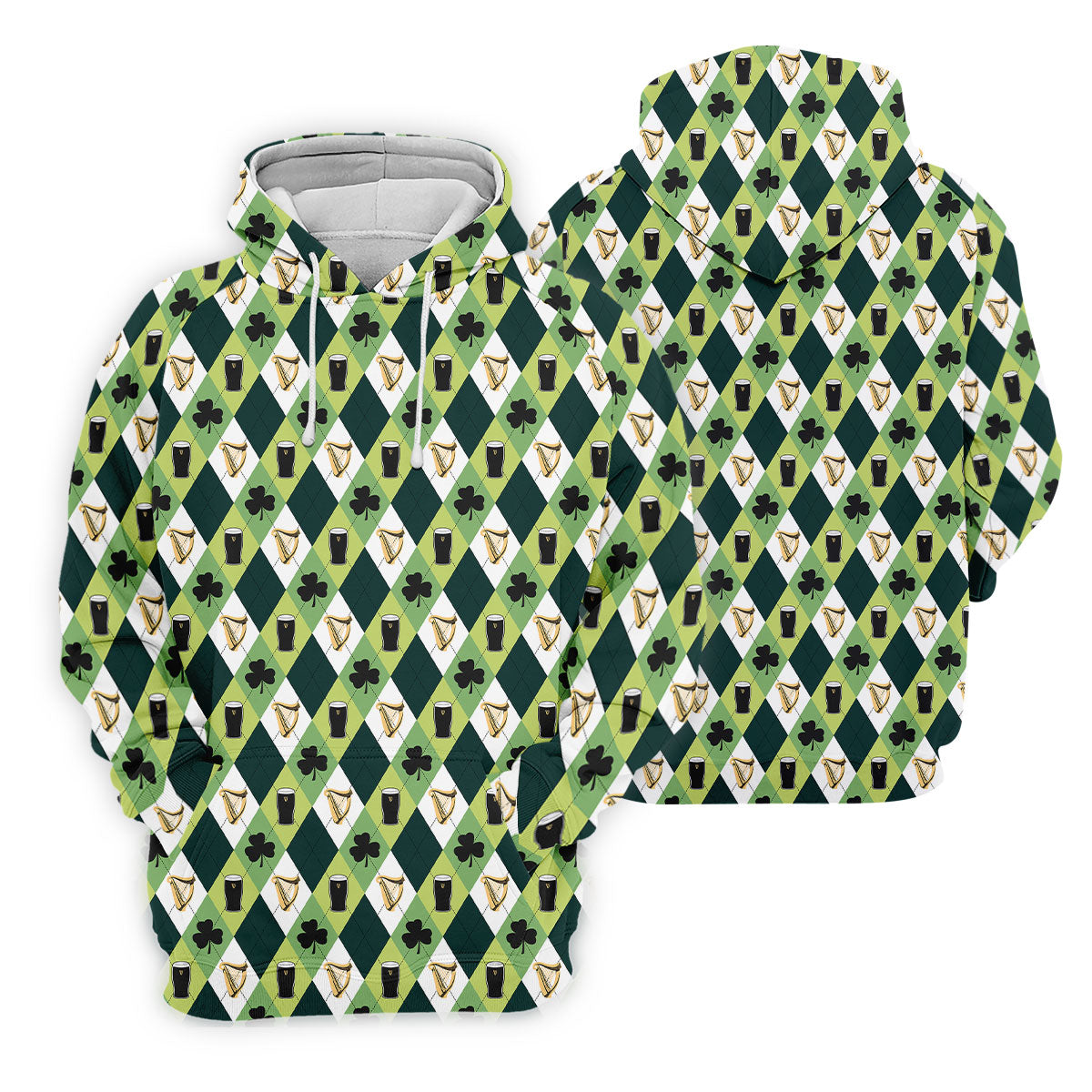Green And White Argyle Pattern St Patrick's Day Golf Shirt, Women's Golf Shirts, Ladies Golf Polos