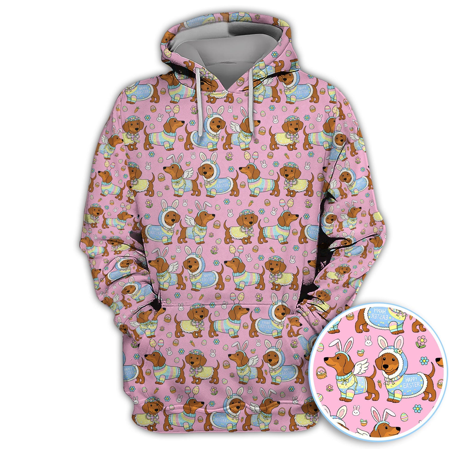 Dachshund Happy Easter Golf Polos, Easter Wiener Dog Pattern Golf Shirt, Golf Gift For Golfer