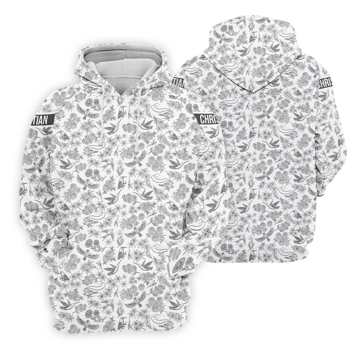 Custom Name Toile de Jouy Birds And Flowers Grey And White Women Golf Top, Ladies Golf Polos