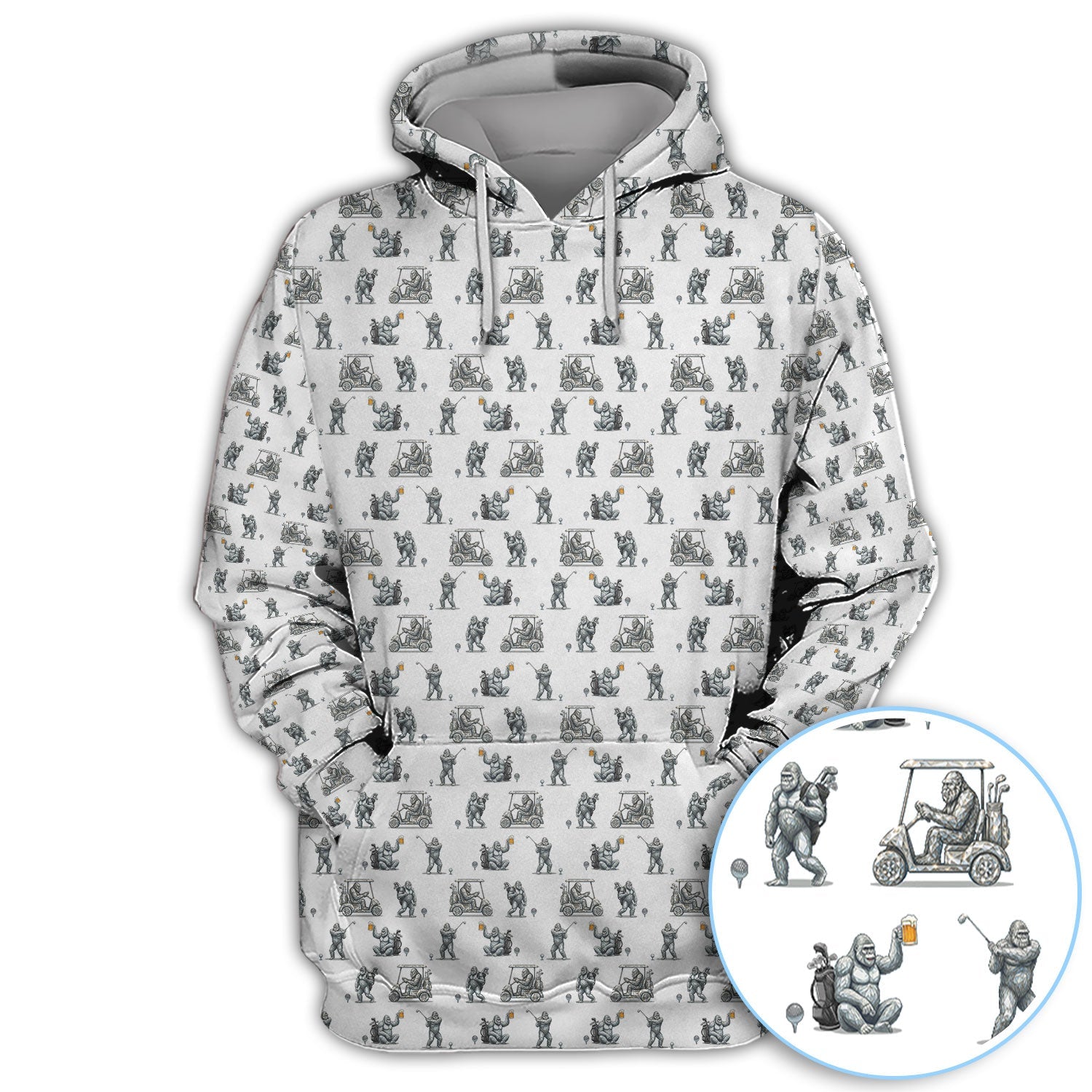 Funny Bigfoot Pattern Golf Shirt, Squatch Bigfoot Golf Polos, Crazy Golf Gift For Men
