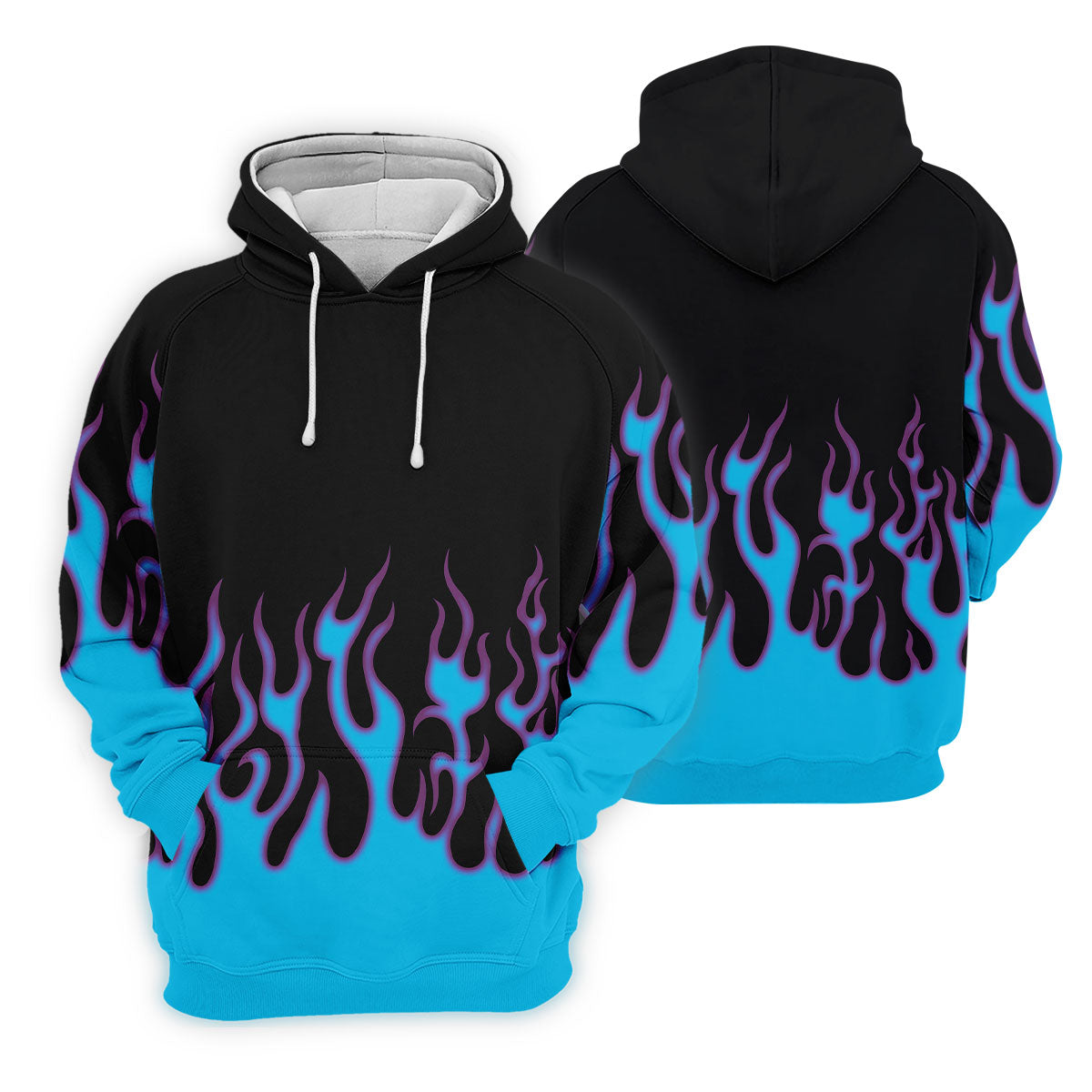 Black Cyan Purple Flame Sleeve Golf Shirt, Golf Shirts For Men, Mens Golf Apparel