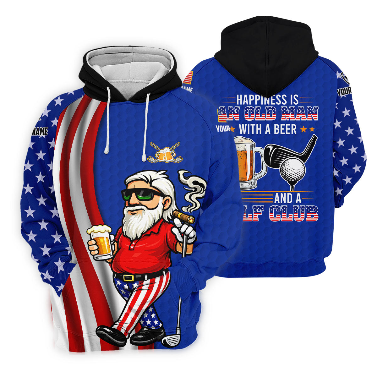 Happiness Is An Old Man With A Beer Funny 4th Of July Navy Golf Shirt, 250th Anniversary Women's Golf Tops