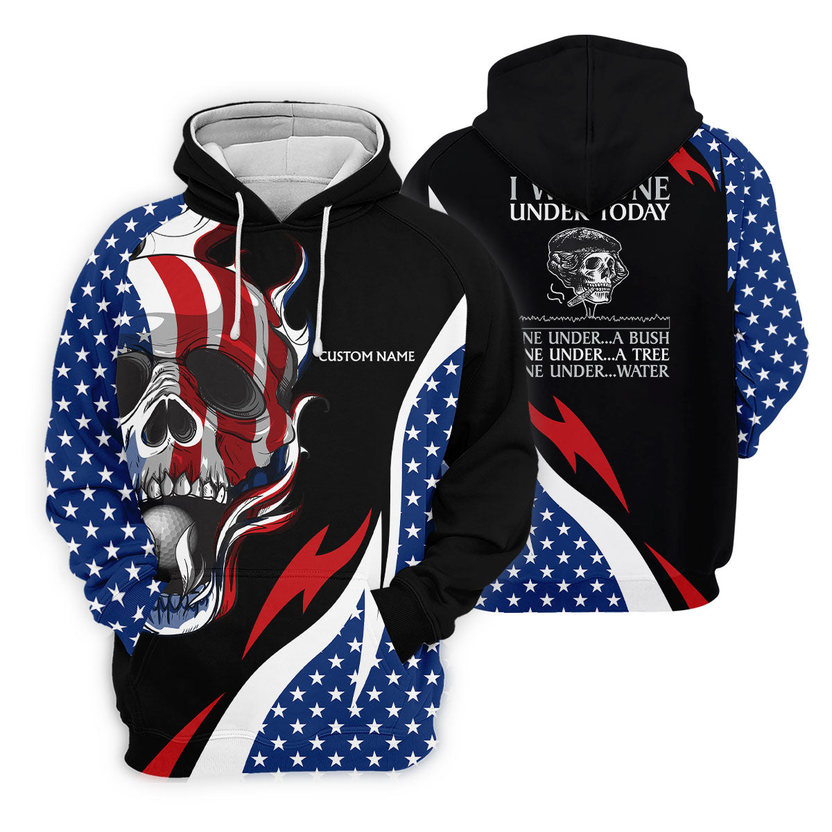I Was One Under Today Cool Skull US Flag Golf Shirt, 4th Of July Patriotic Golf Shirts For Men