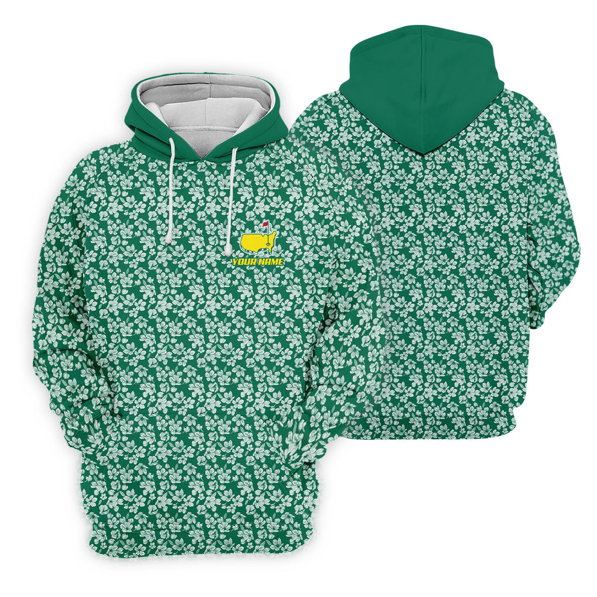 Floral Silhouette Green And White Women's Golf Tops, Ladies Golf Shirts, Women's Polo Shirt
