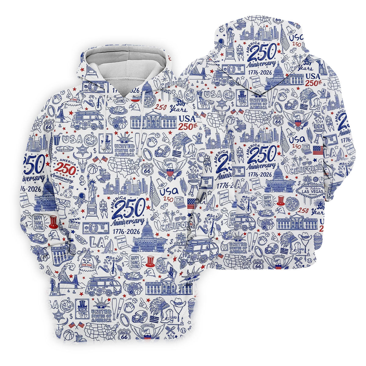 America 250 Anniversary US Symbols Doodle Pattern Patriotic Golf Shirt, 4th Of July Golf Shirt For Women