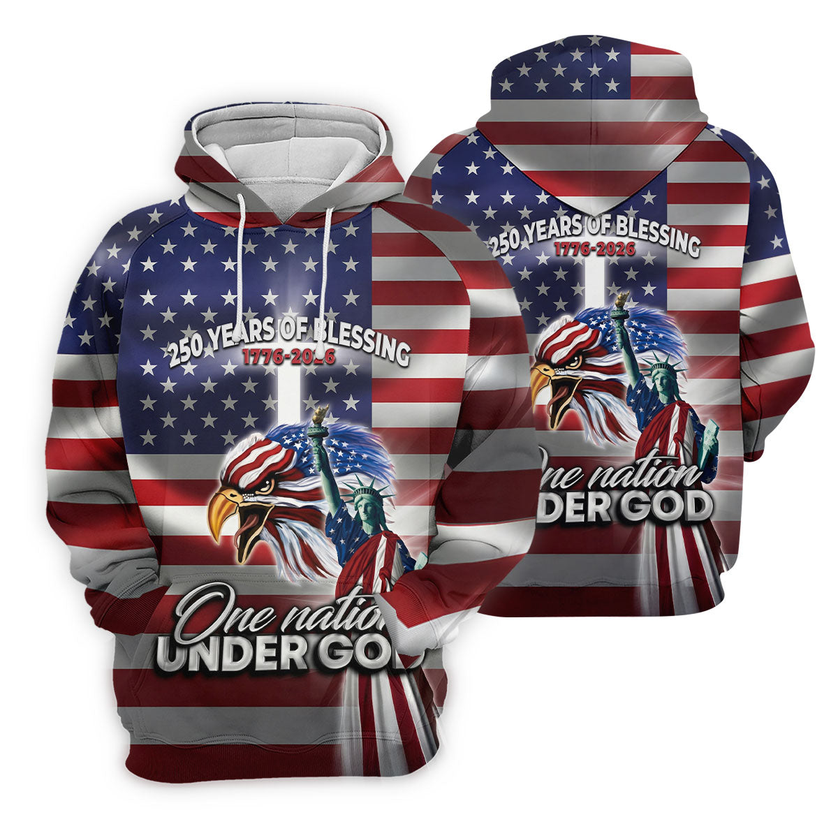 One Nation Under God 250 Years Of Blessing US Flag Golf Shirt, 4th Of July Golf Shirt For Women