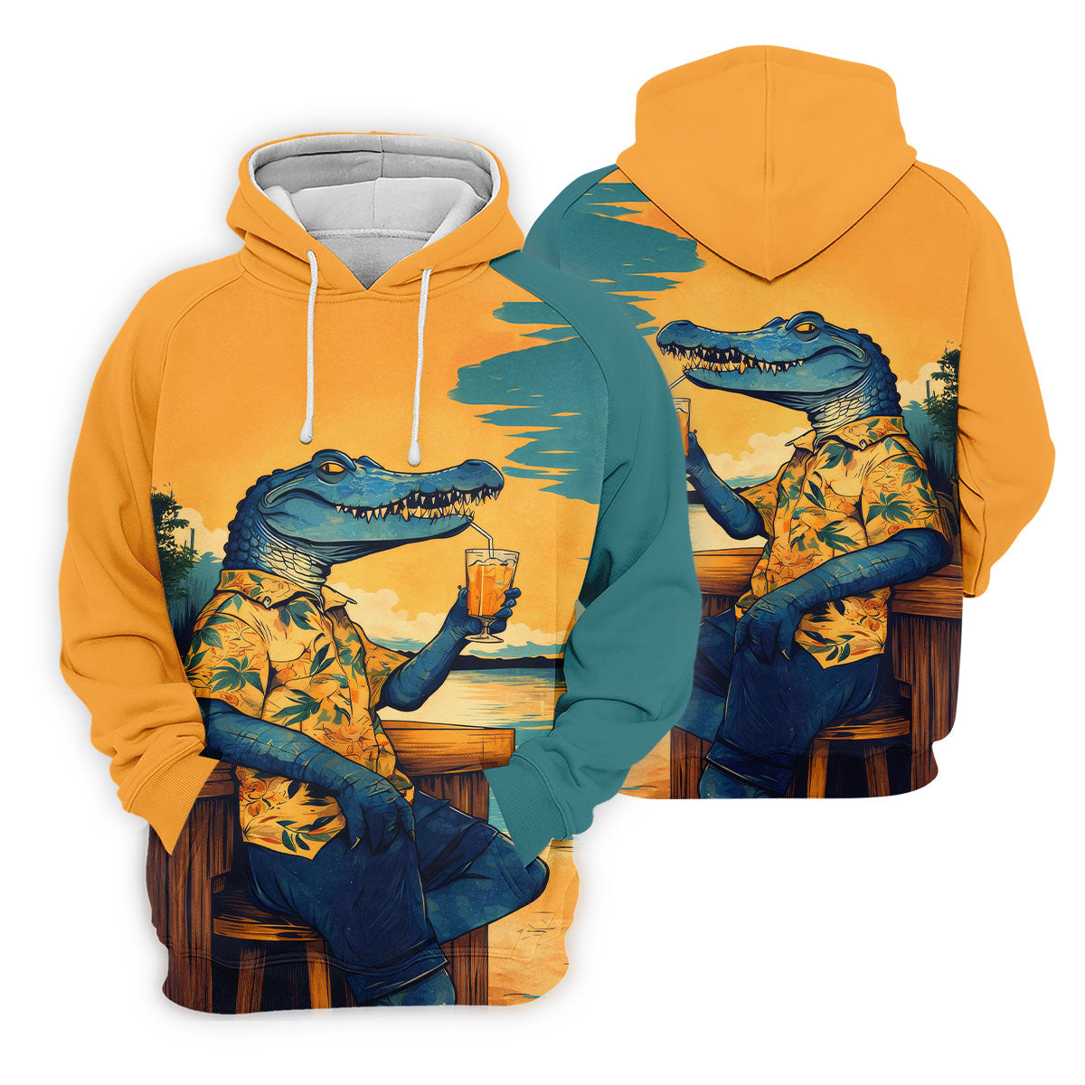 Funny Crocodile Tropical Theme Hawaiian Golf Shirt, Polo Shirts For Men, Golfing Apparel