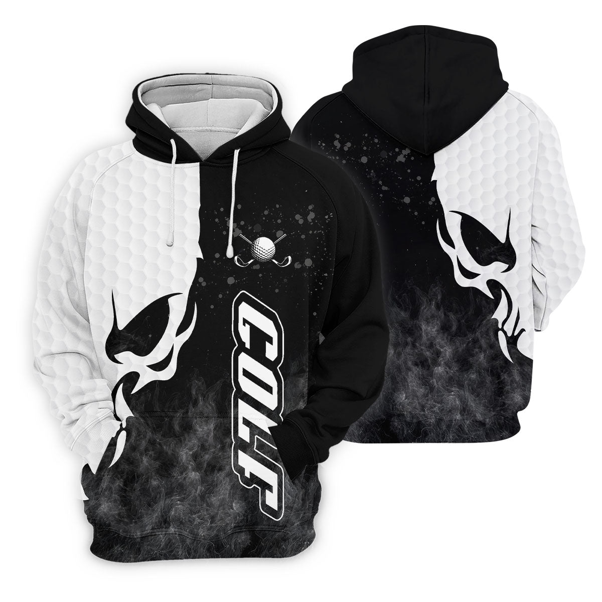 Monochrome Skull Golf Ball Graphic Golf Shirt, Mens Golf Polo, Printed Golf Shirts