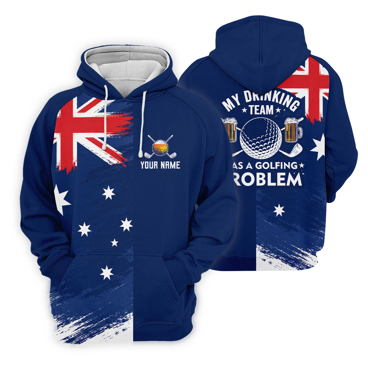 My Drinking Team Has A Golfing Problem Australia Flag Print Men's Golf Top, Golf Shirts For Men