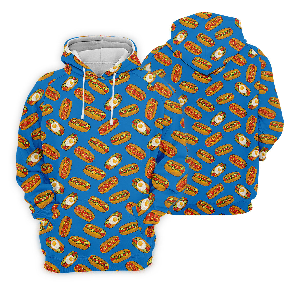 Blue Hot Dog And Fried Egg Pattern Golf Shirt, Hawaiian Golf Shirt, Mens Golf Shirts, Golf Apparel For Men
