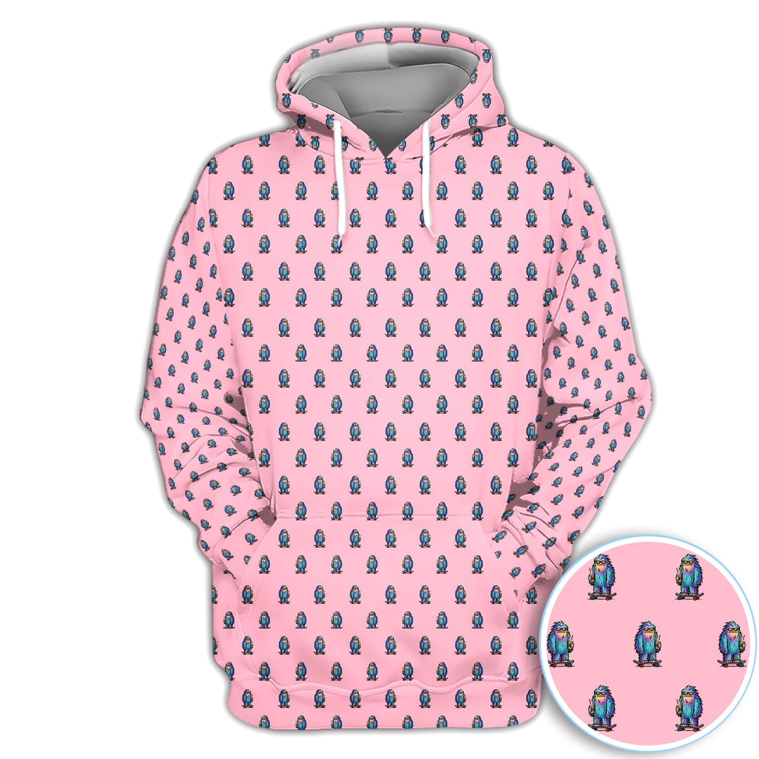 Funny Yeti Pattern Golf Polos, Bigfoot Coffee Skateboard Golf Shirt, Crazy Golf Shirts For Men