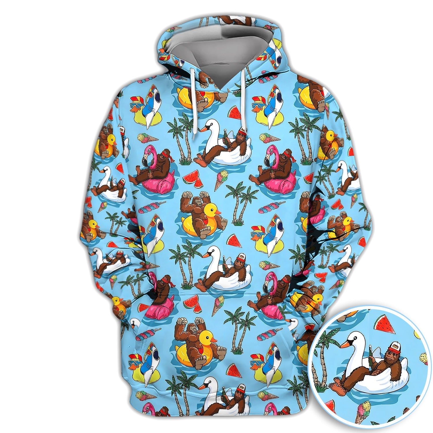 Bigfoot Pool Party Tropical Pattern Golf Shirt, Sasquatch Float Summer Golf Shirt For Men, Golfer Gift