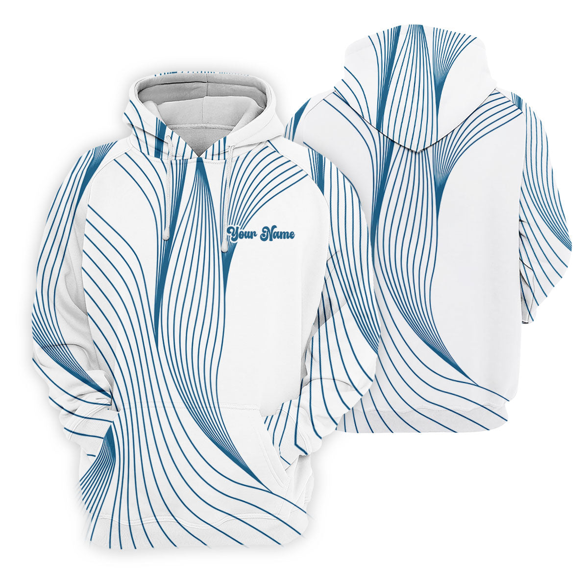 Geometric Line Wavy Line Blue And White Custom Name Women's Golf Tops, Ladies Golf Shirts, Women's Polo Shirt