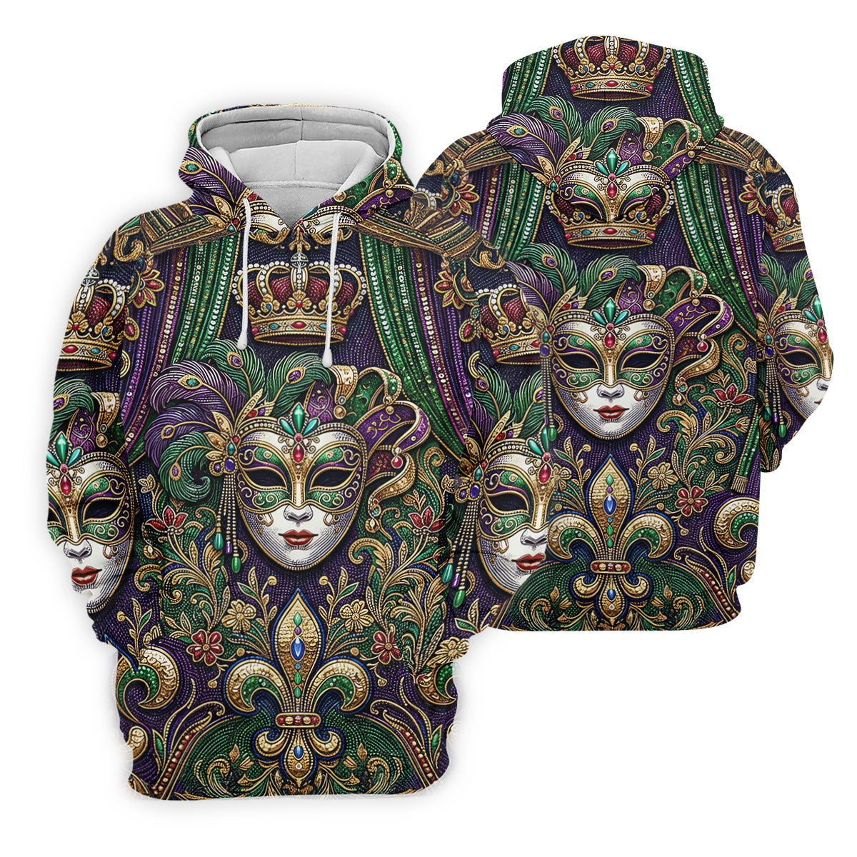 Fleur De Lis Floral Crown Mardi Gras Mask Print Women's Golf Tops, Ladies Golf Shirts, Ladies Golf Polos