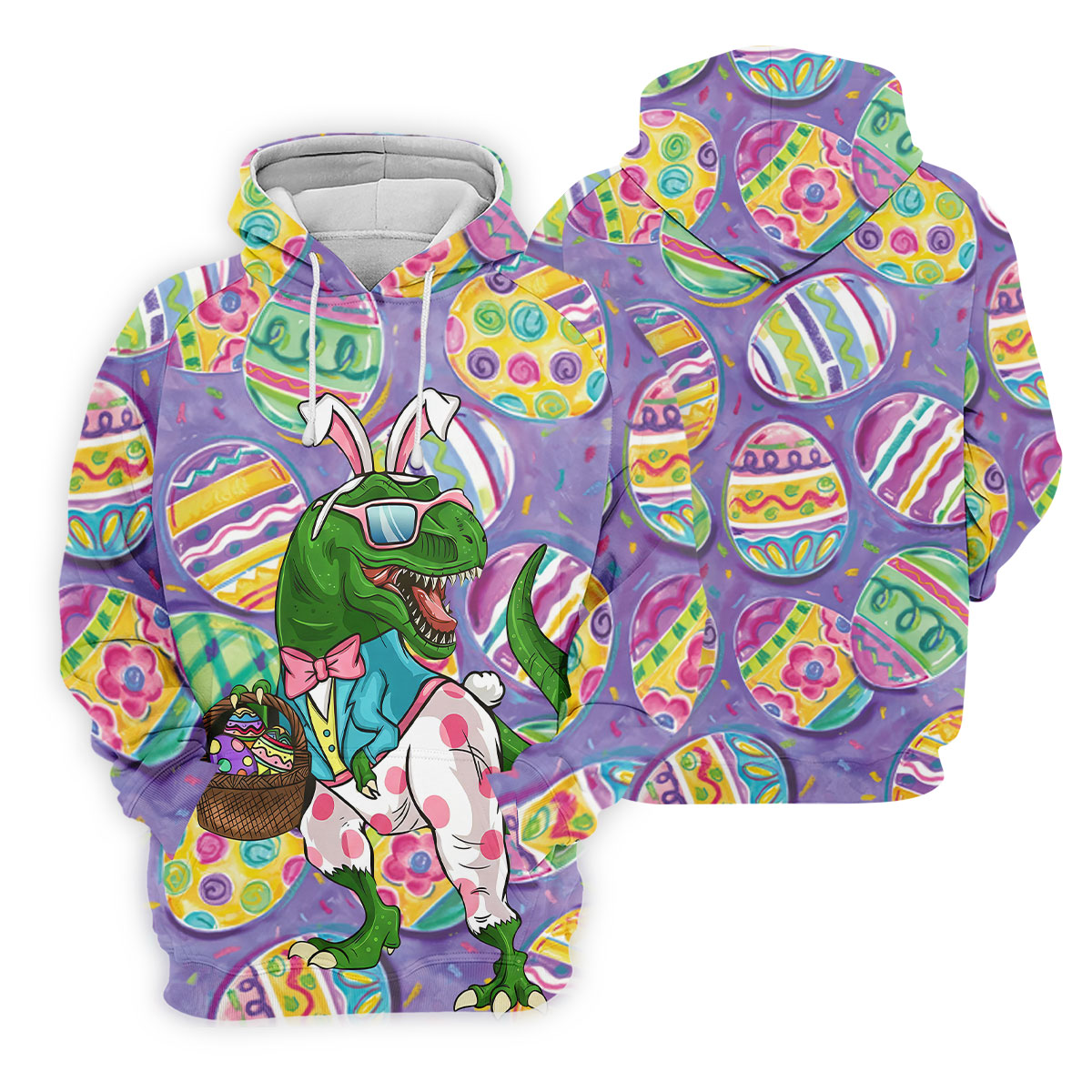 T-Rex Bunny Painted Easter Eggs Women Golf Top, Fun Women's Golf Shirts, Ladies Golf Shirts