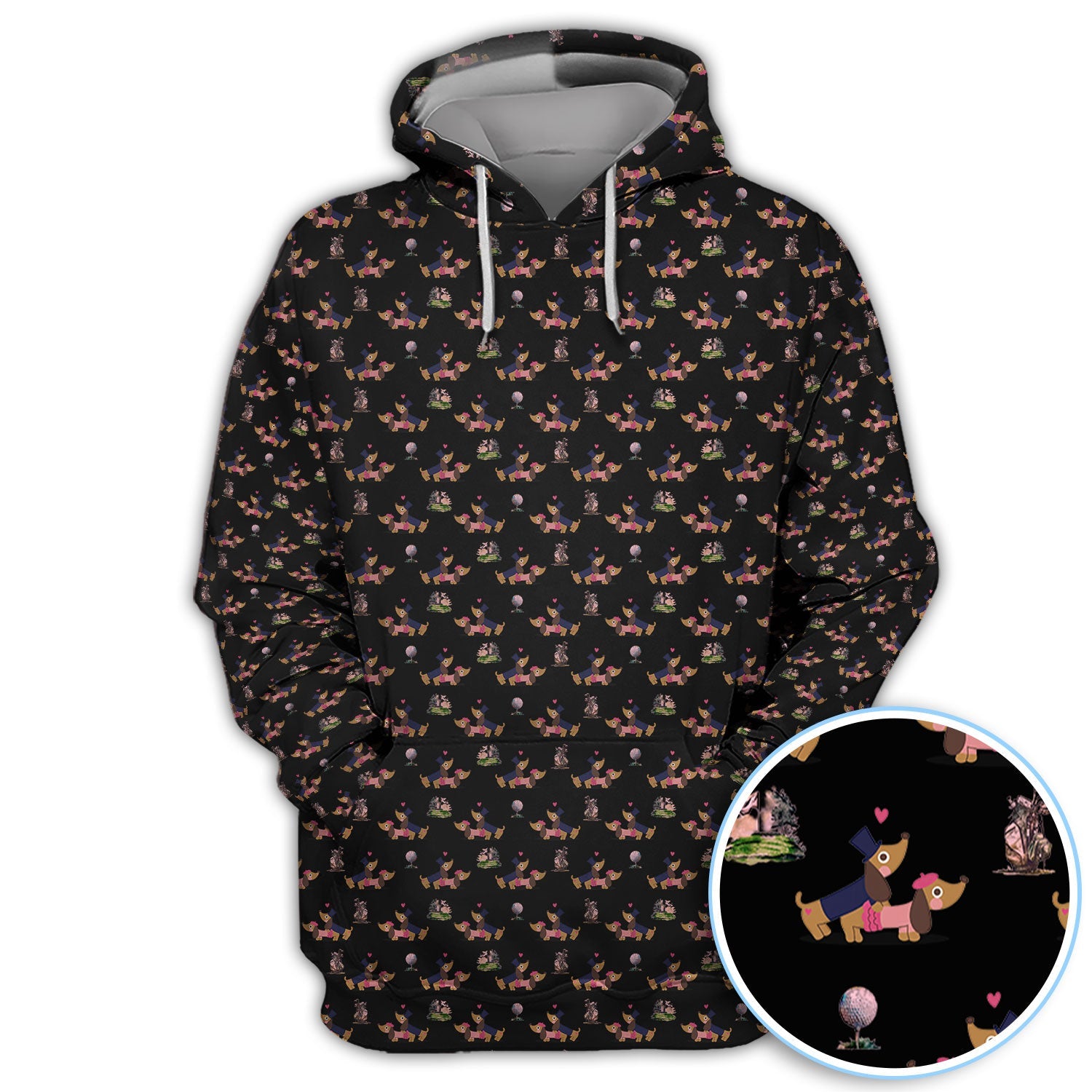 Dachshund Love Pattern Golf Shirt, Wiener Dog Golf Polos, Golf Gift For Golfer