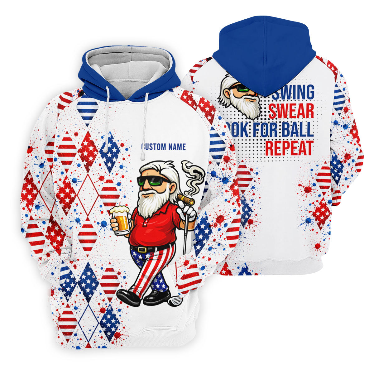 Patriotic Man Golf And Beer Argyle Pattern 4th Of July Golf Shirt, 250 Years Golf Shirts For Men