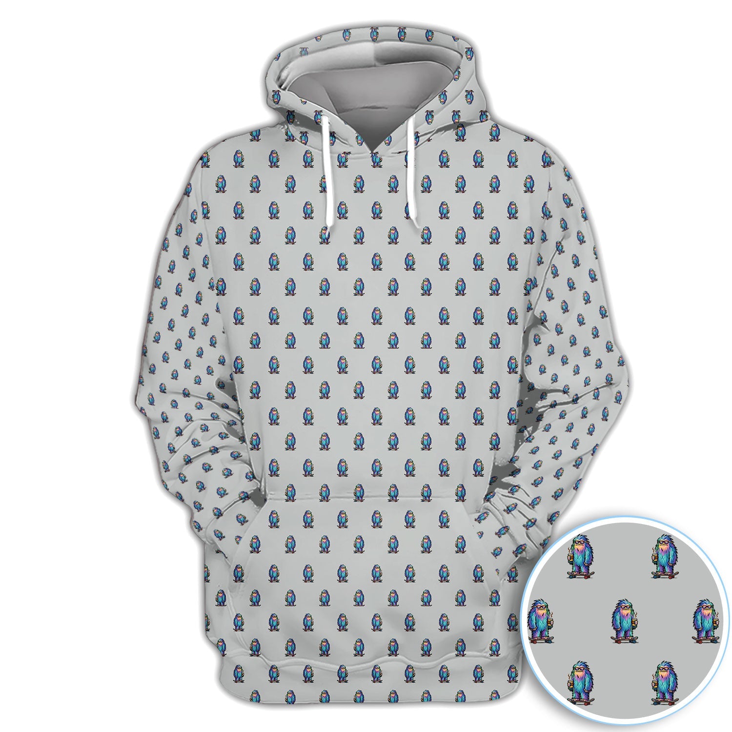 Funny Yeti Pattern Golf Polos, Bigfoot Coffee Skateboard Golf Shirt, Crazy Golf Shirts For Men