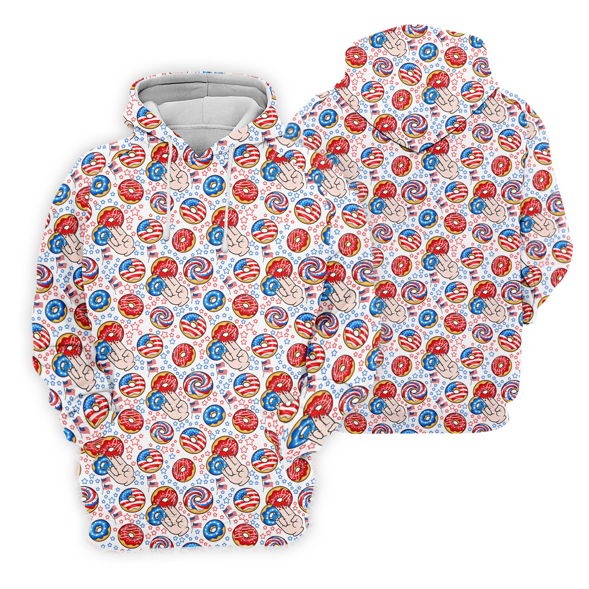 Donut Finger Funny Dirty American Flag Pattern White Women Golf Top, 250th Anniversary Patriotic Golf Shirt