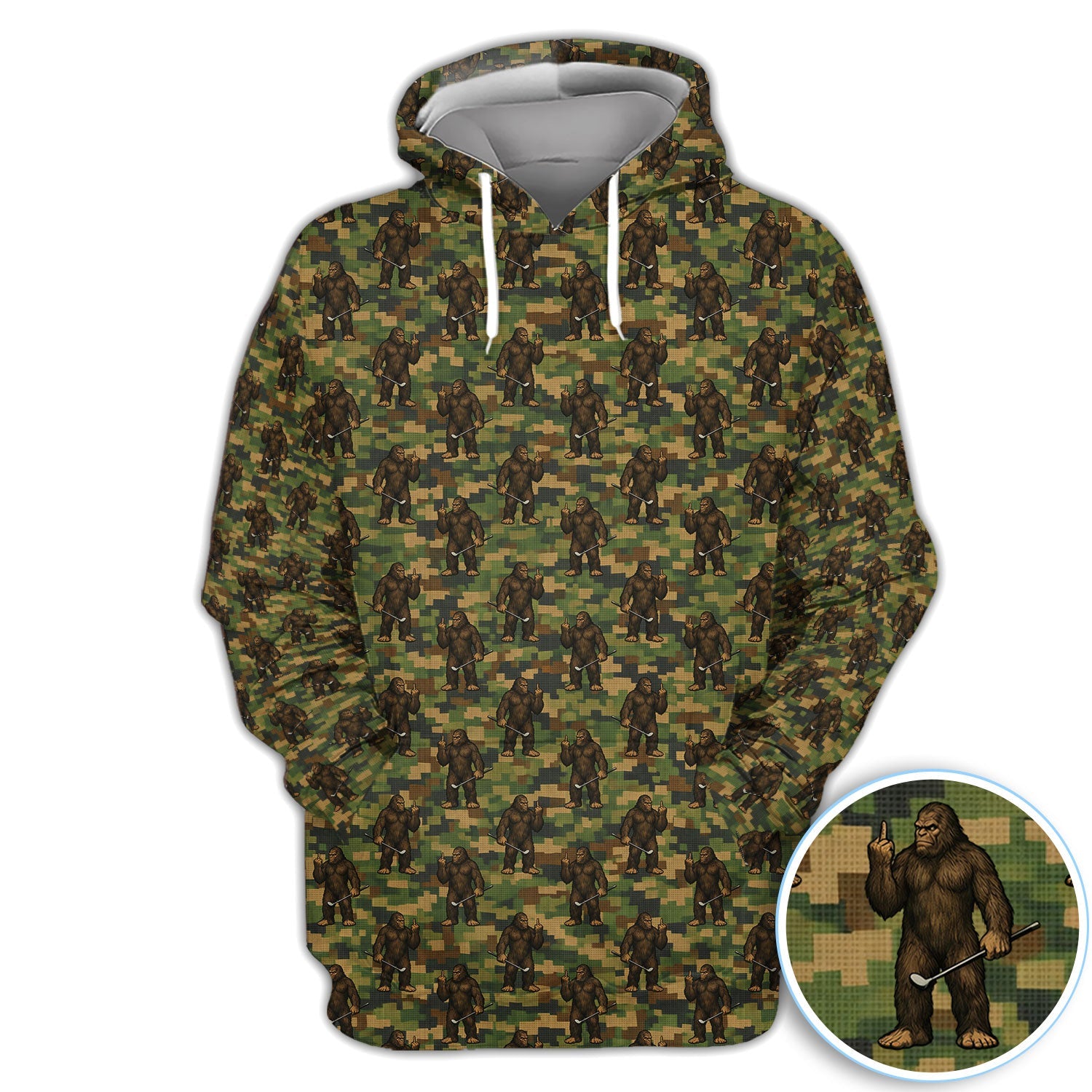 Bigfoot Golfer Camo Pattern Golf Shirt, Sasquatch Middle Finger Golf Shirt For Men, Golfer Gift