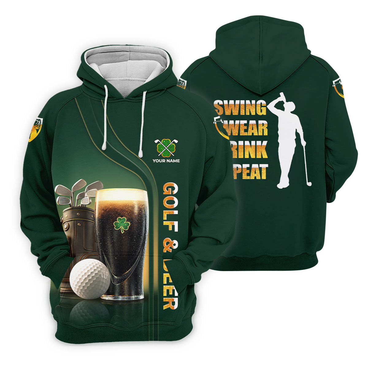 Swing Swear Drink Repeat Golf And Beer St Patrick's Day Green Women's Golf Tops, Ladies Golf Polos