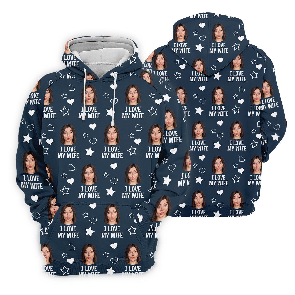 I Love My Husband Custom Face Navy Golf Shirt, Fun Women's Golf Shirts, Valentines Golf Gift, Ladies Golf Shirts