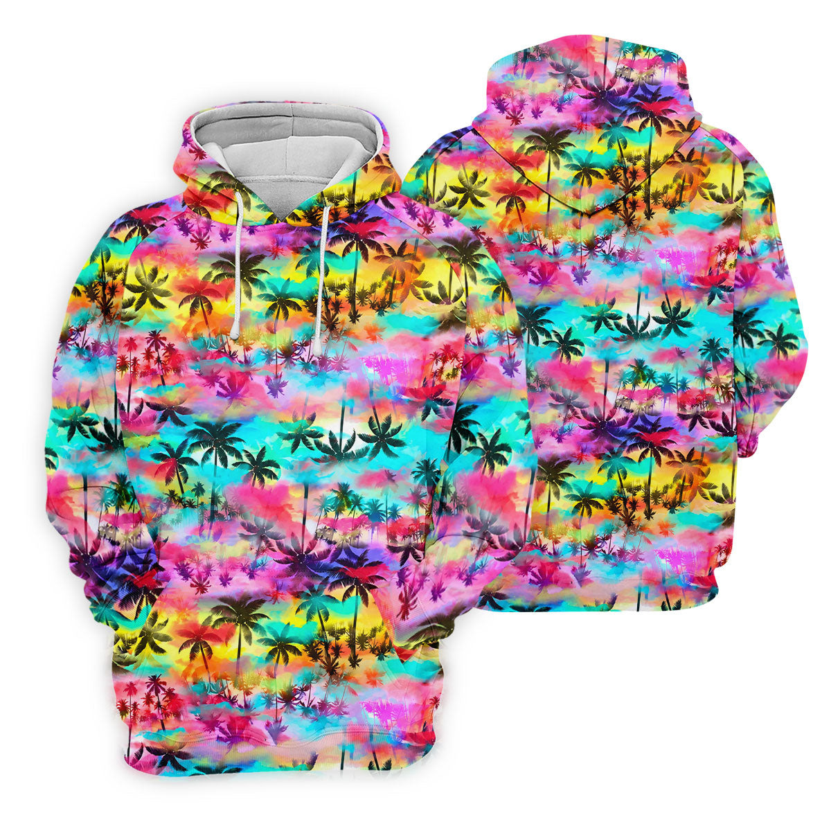 Watercolor Tropical Palm Golf Shirt, Colorful Sunset Hawaiian Polo, Polo Shirts For Men