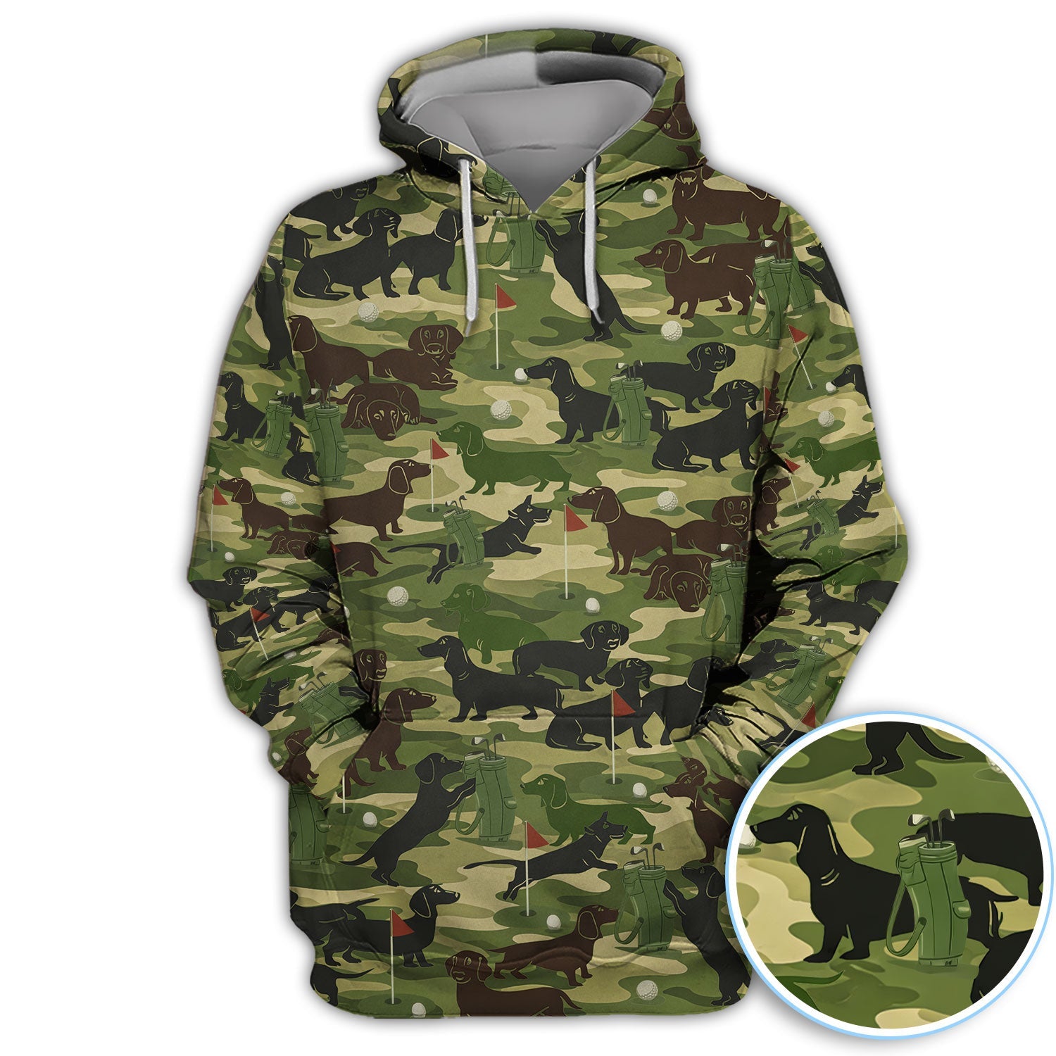 Dachshund Camo Pattern Golf Polos, Crazy Wiener Dog Golf Shirt, Funny Golf Gift For Golfer