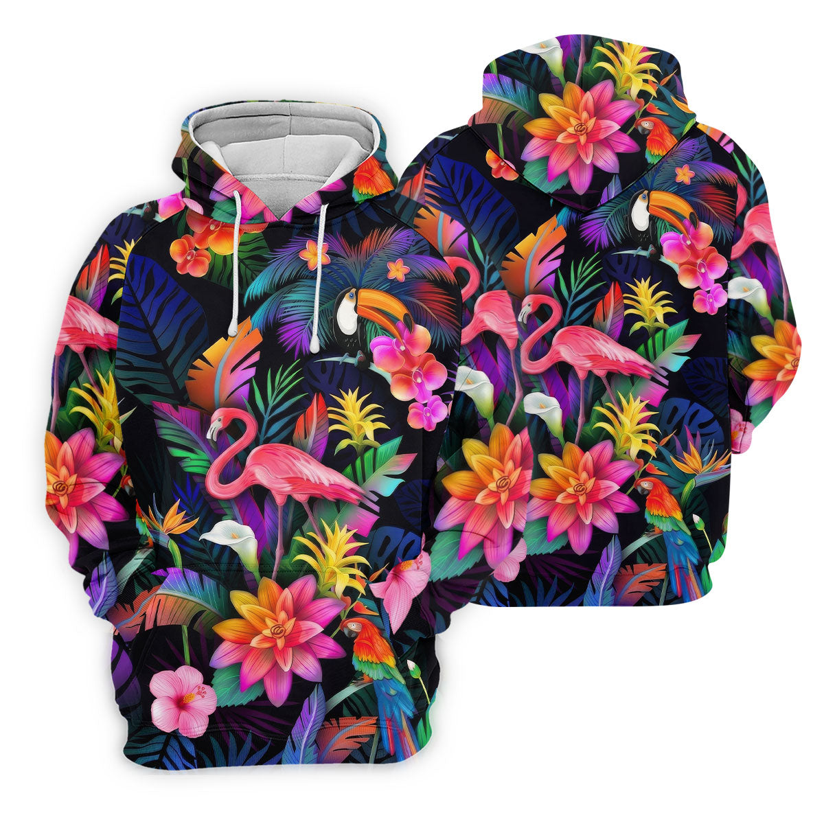 Colorful Tropical Birds And Flamingo Golf Shirt, Golf Polo For Women, Printed Golf Shirt